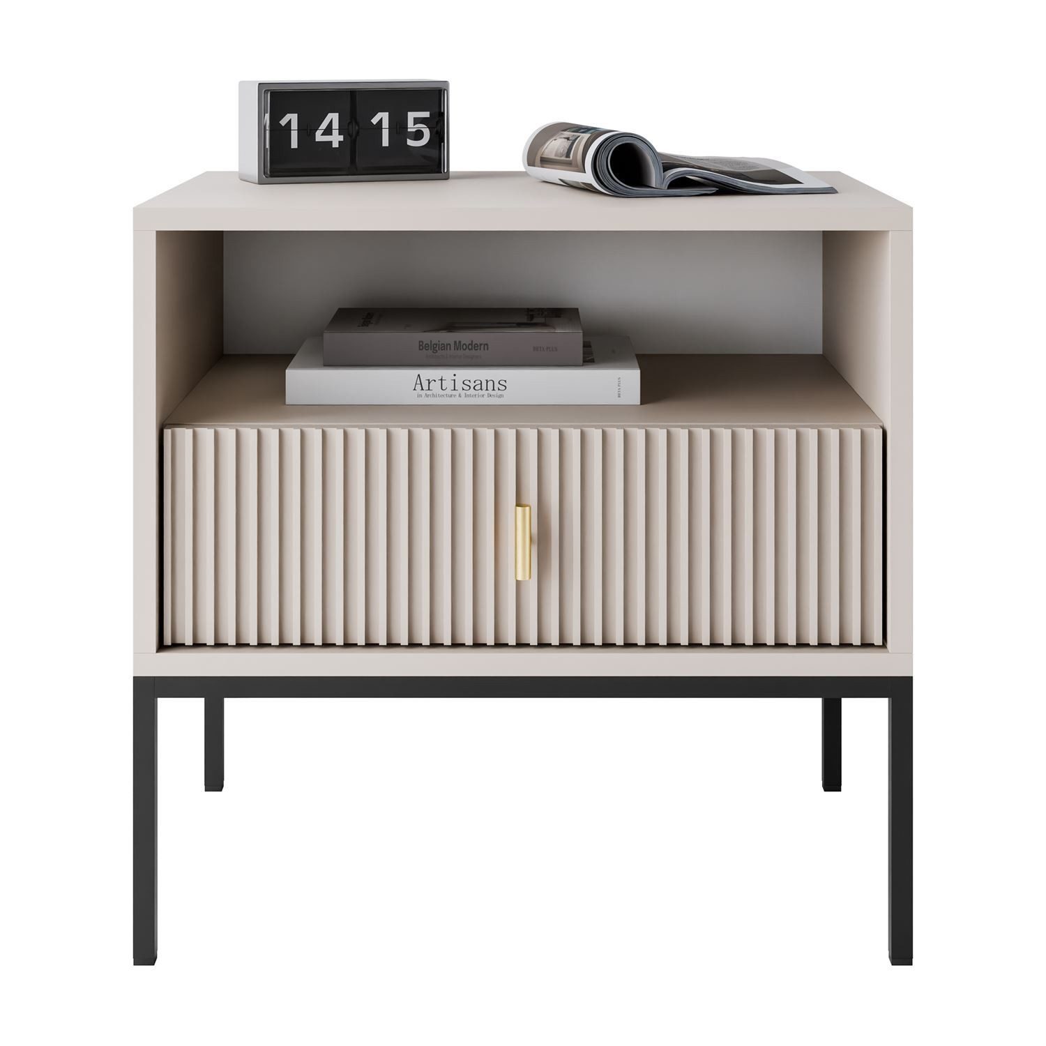 Lookway Nachttisch MIDNIGHT mit geriffelter Front auf Gestell, 54x39x52,5 cm
