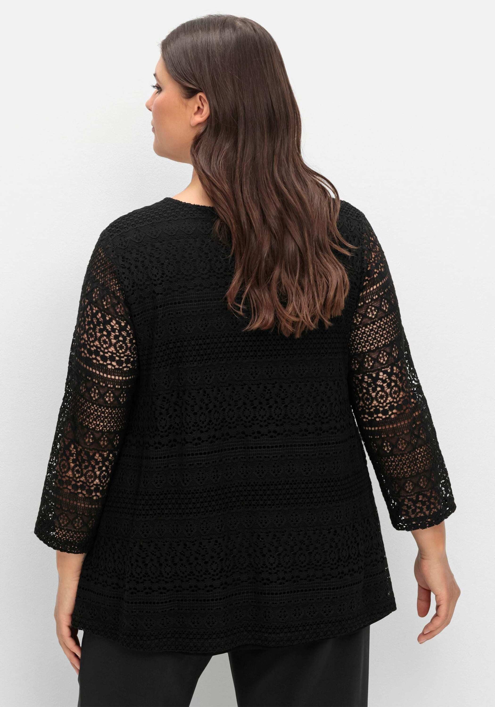 Sheego T-Shirt Spitzenshirt 3/4-Arm in A-Linie und 3/4-Arm günstig online kaufen
