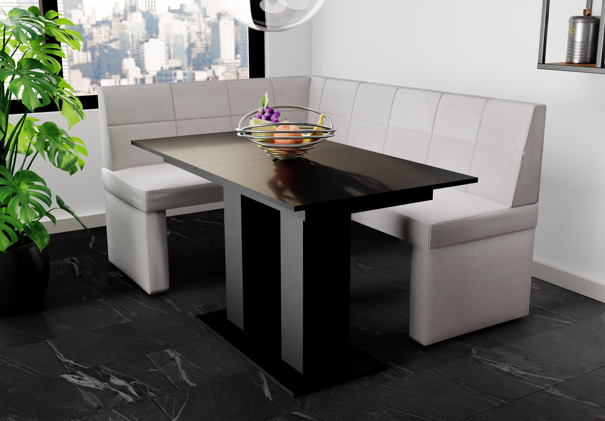 Fun Möbel Eckbankgruppe Eckbankgruppe „BLAKE“ Größe 168x128cm mit Tisch Schwarz, ausziehbarer Tisch | Eckbankgruppen
