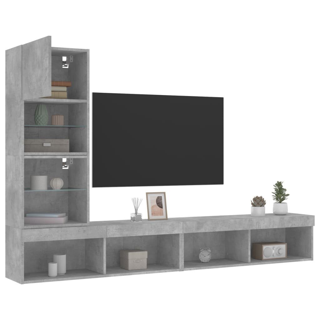 vidaXL TV-Schrank 4-tlg. Wohnwand mit LED-Beleuchtung Betongrau Holzwerkstoff (1-St)