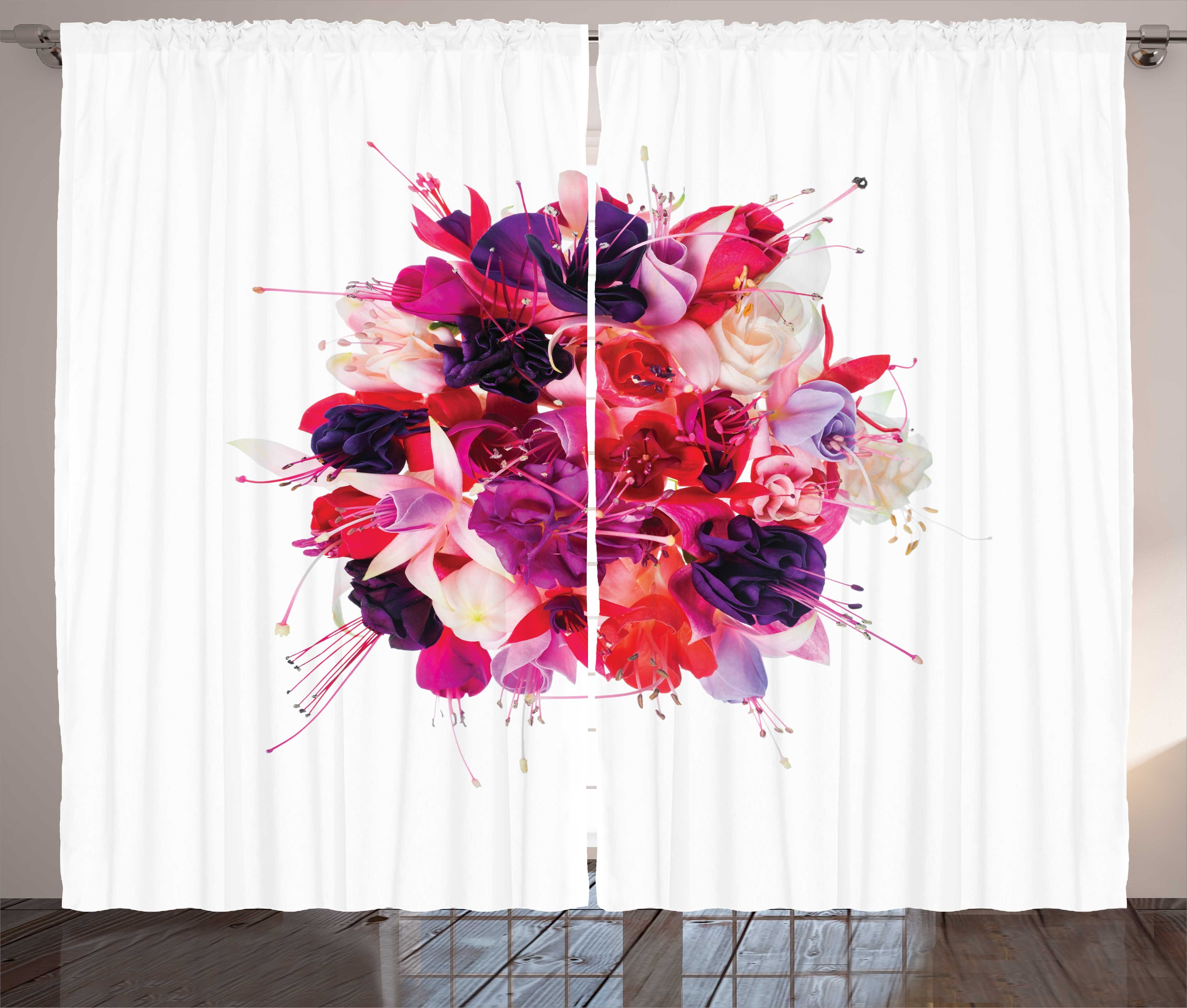 Gardine Schlafzimmer Kräuselband Vorhang mit Schlaufen und Haken, Abakuhaus, Fuchsie Bouquet von exotischen Blumen