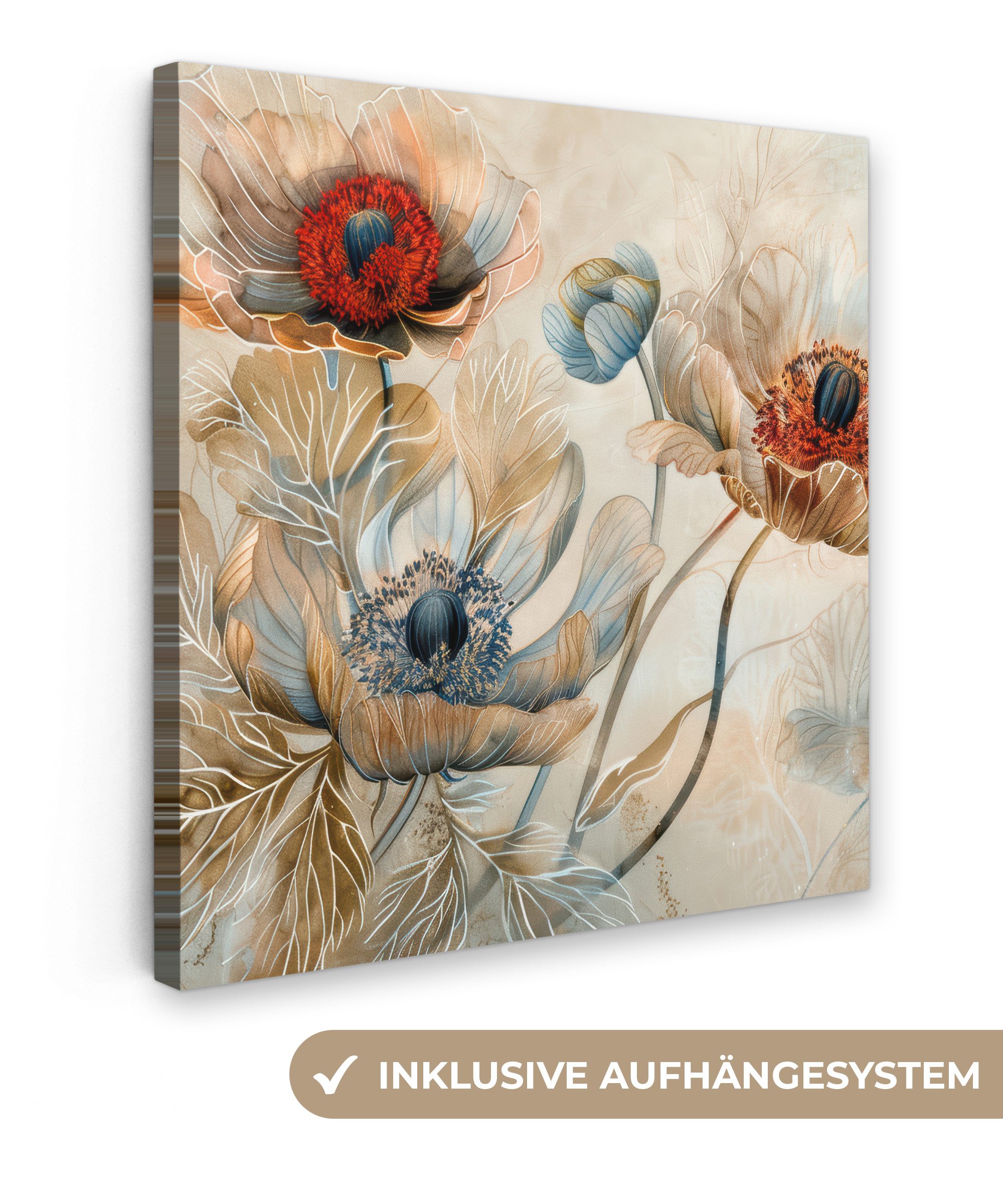 OneMillionCanvasses® Leinwandbild Blumen - Beige - Modern - Illustration, F günstig online kaufen
