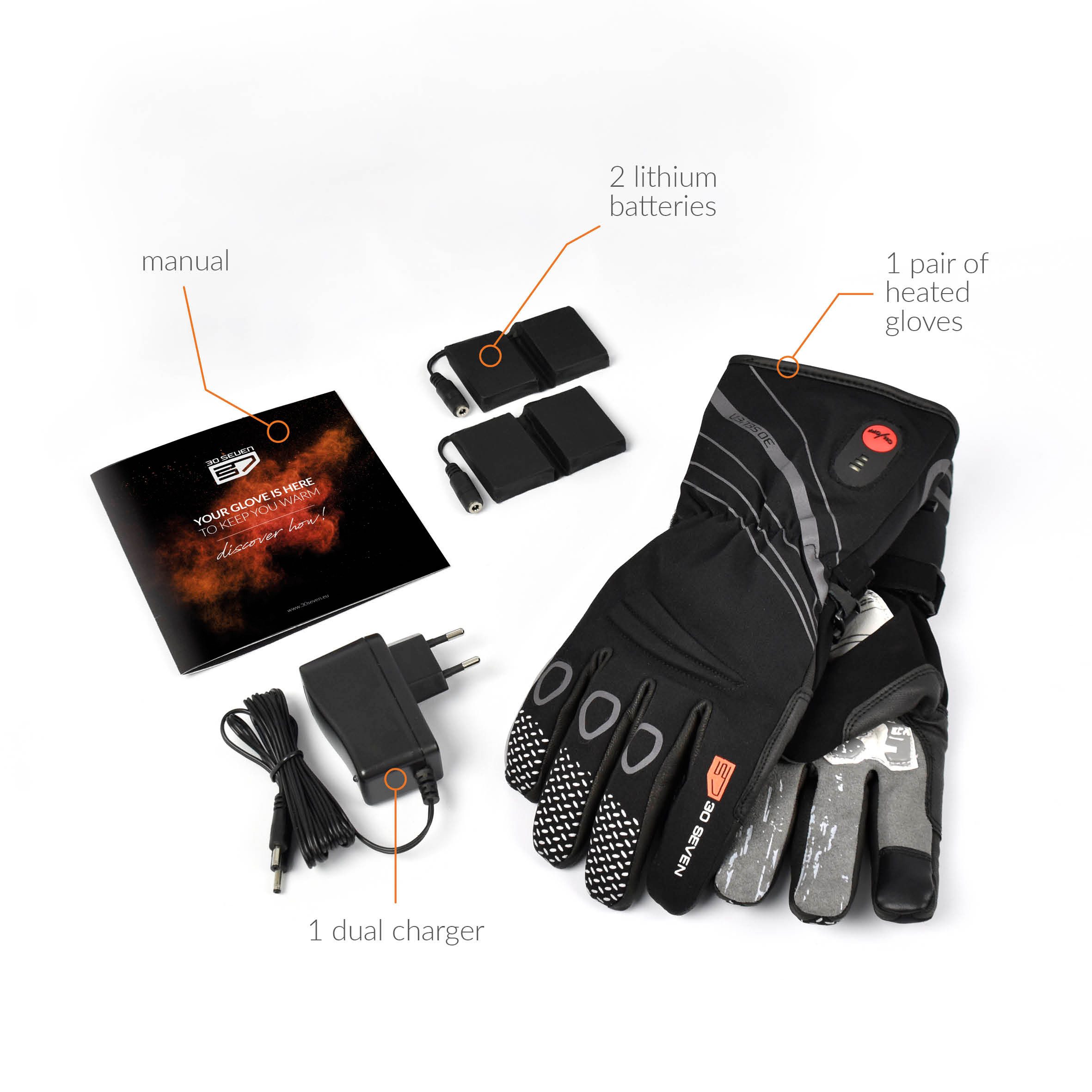 30seven Fahrradhandschuhe beheizte Handschuhe 7,4V Set inkl. 2 Akkus & Doppelladegerät
