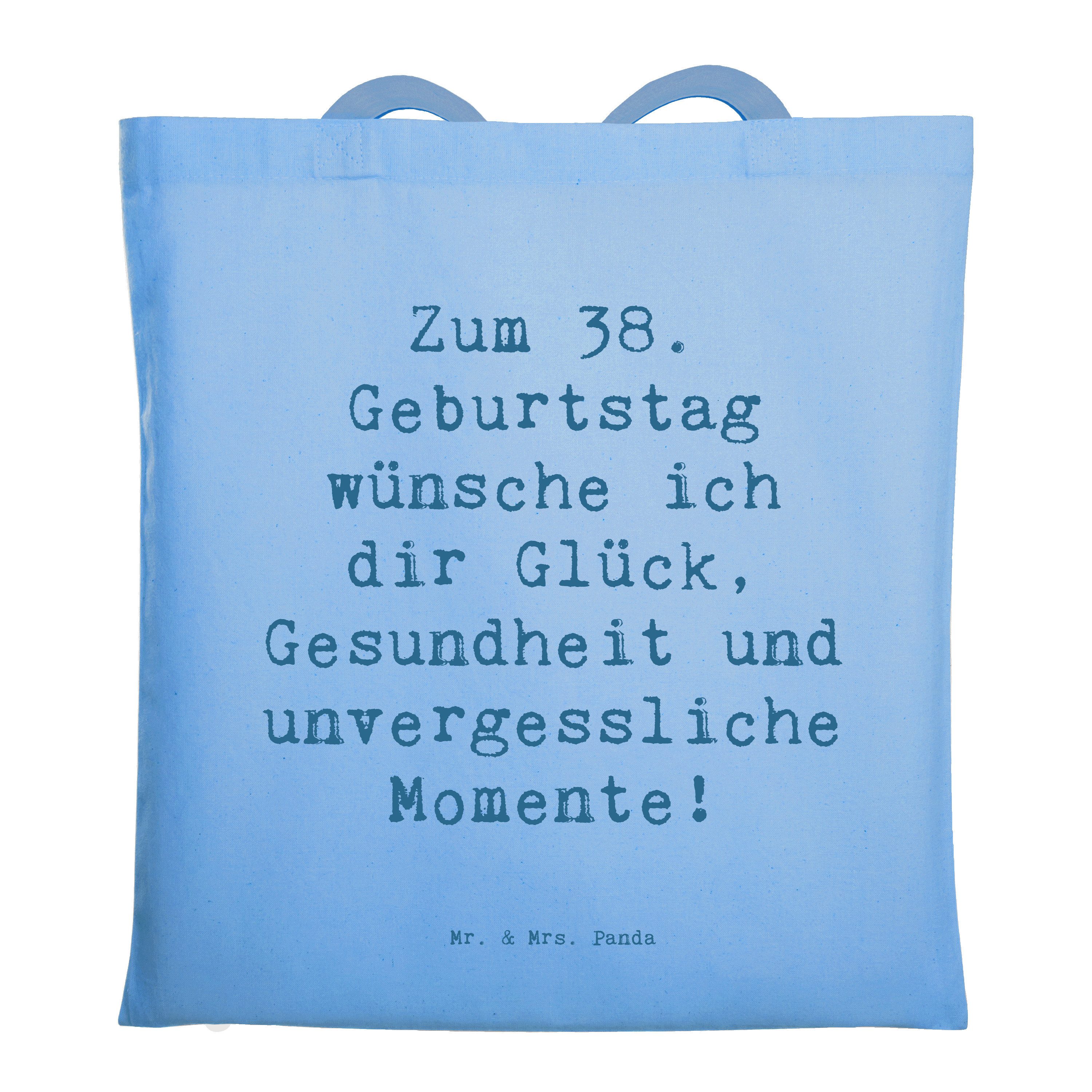 Mr. & Mrs. Panda Tragetasche Spruch 38. Geburtstag - Sky Blue - Geschenk, Geburtstag Wünsche, Lieb (1-tlg)