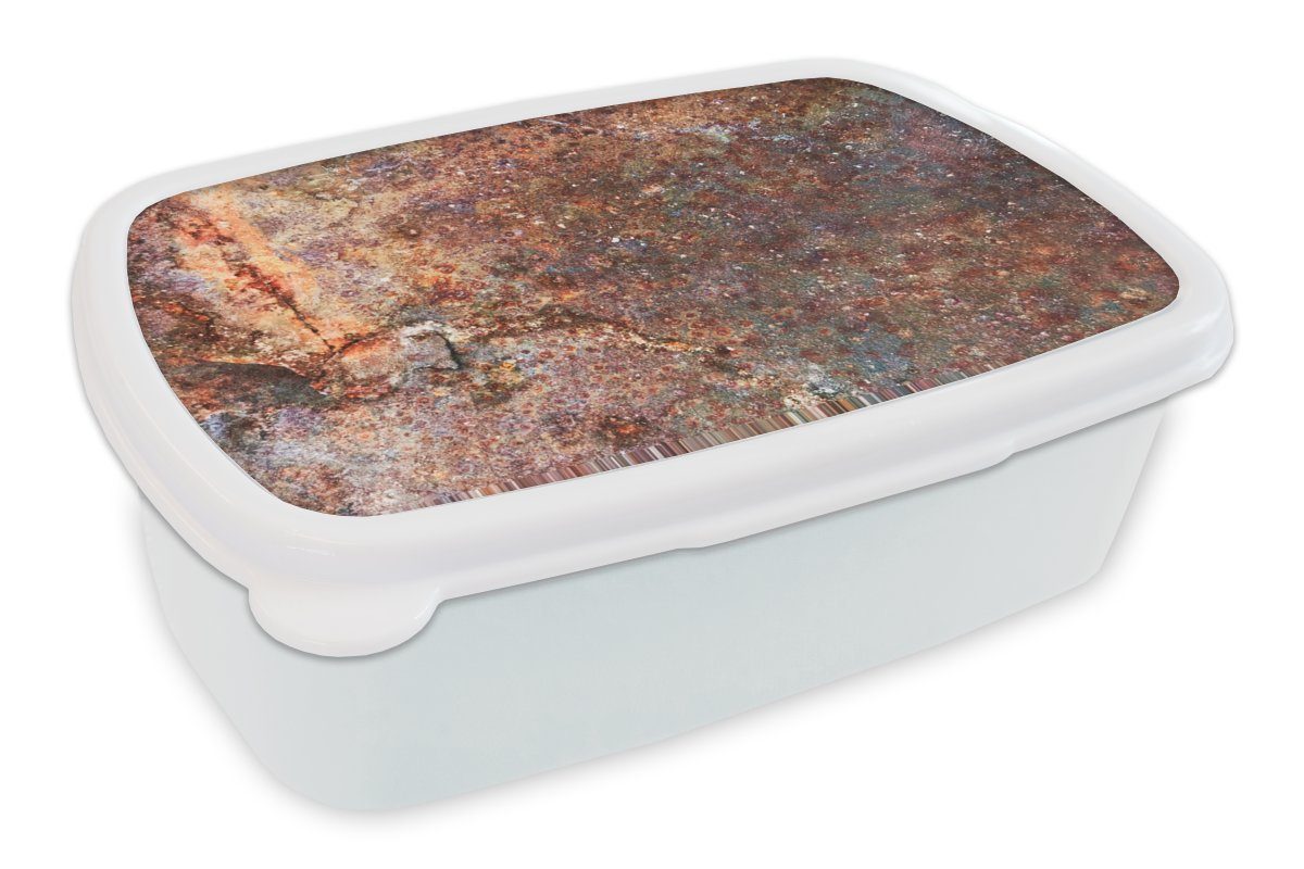 Kunststoff, - MuchoWow Rost, Erwachsene, und für Kinder Metall weiß Mädchen Lunchbox für Brotbox und - Platte (2-tlg), Jungs Brotdose,