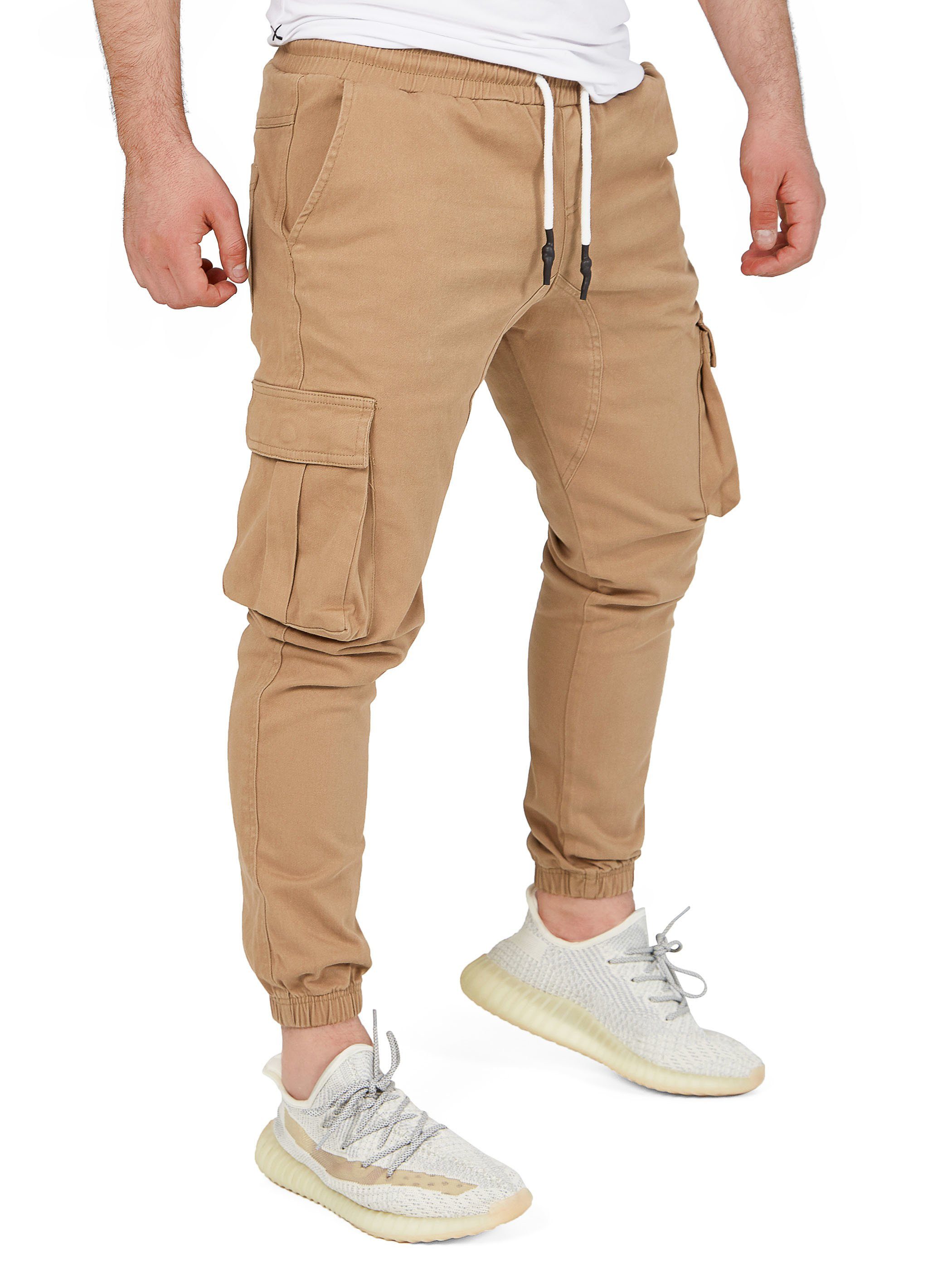 Pittman Cargohose Cargohosen Herren Chino Giga mit elastischem Bund, Cargotaschen