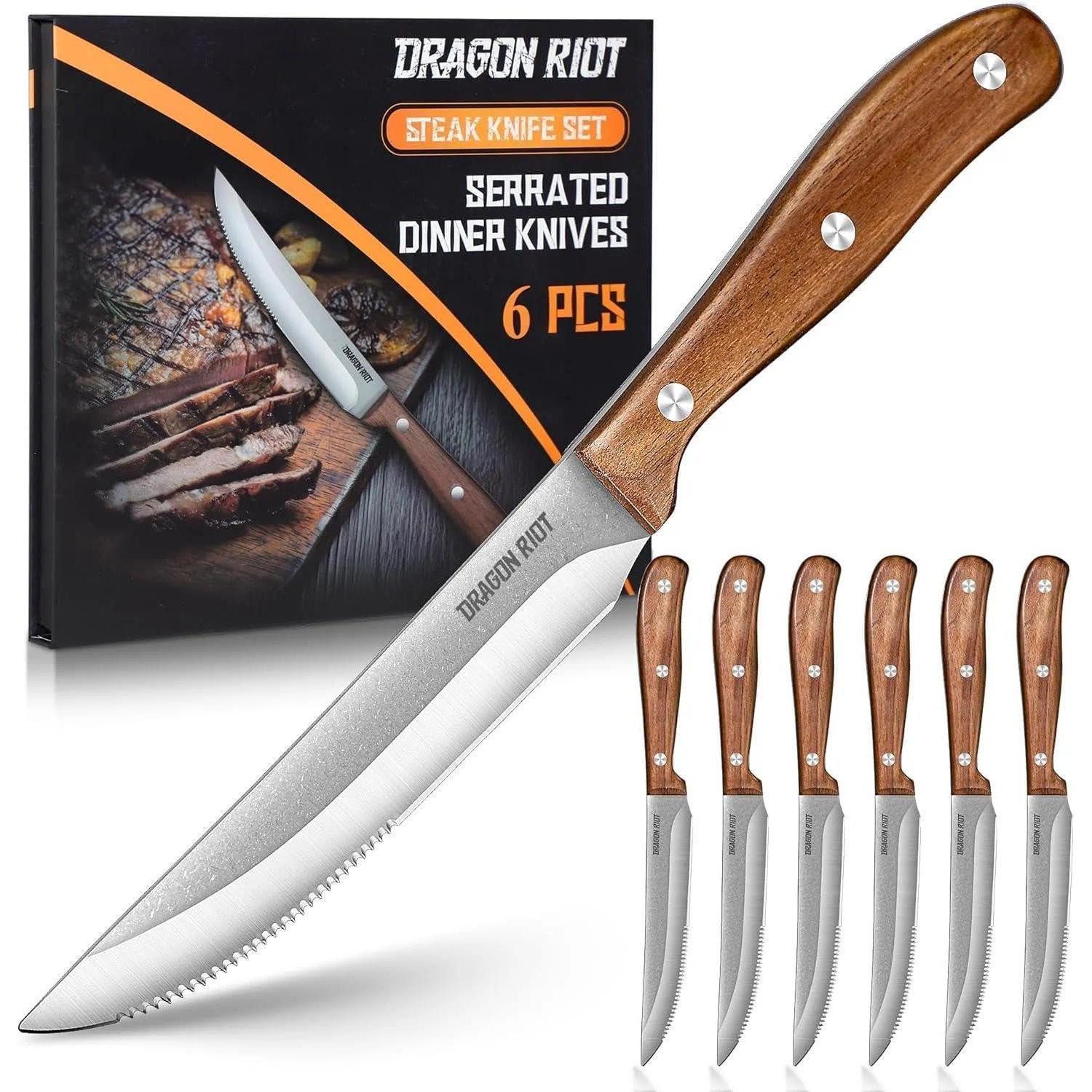 LuxusKollektion Steakmesser Steakmesser Set 6-teilig Holzgriff Geschenkbox