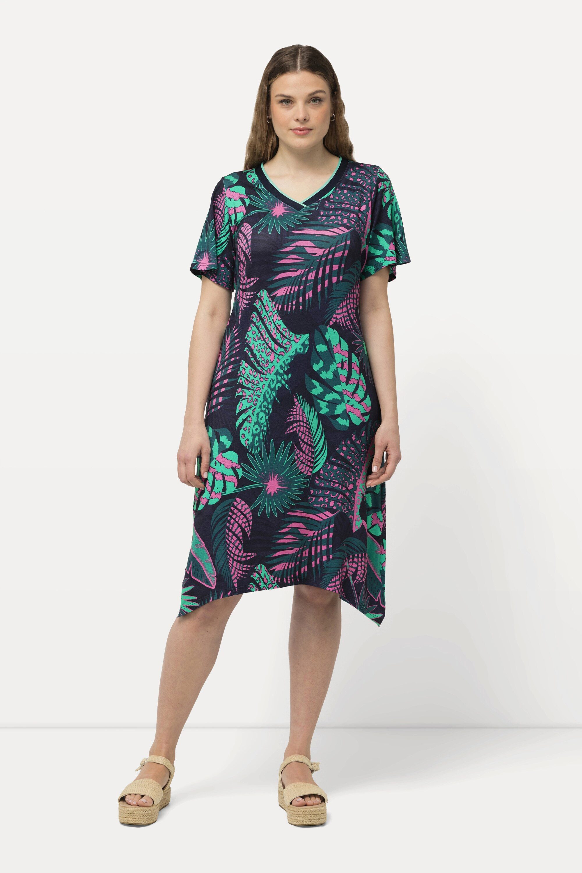 Ulla Popken Jerseykleid Jersey-Midikleid Palmen A-Linie günstig online kaufen
