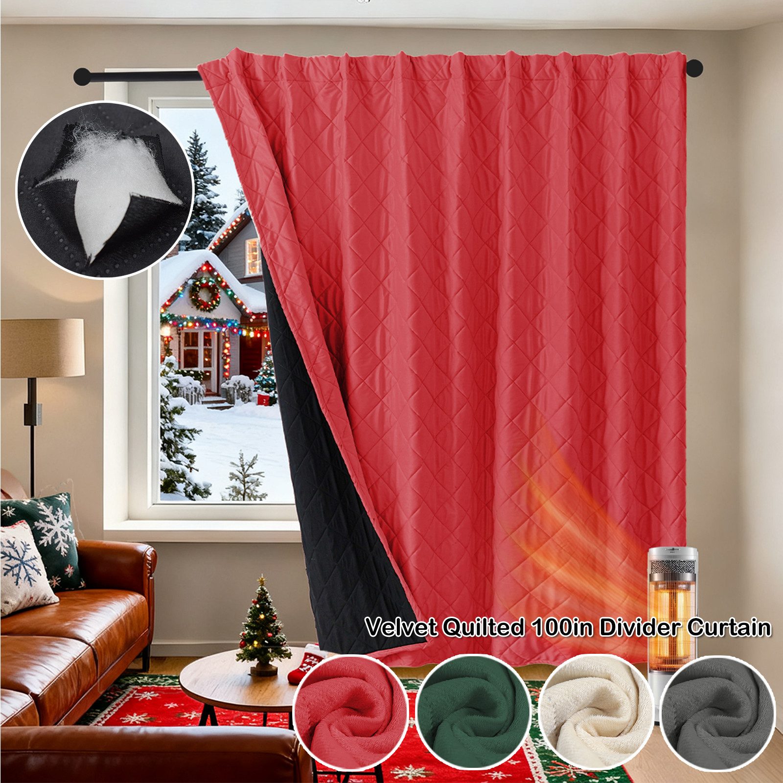 Jibenhome Gardine Samtvorhang Gesteppter 254cm Blickdicht, Wärmeisolierend, Weihnachtliche Räume