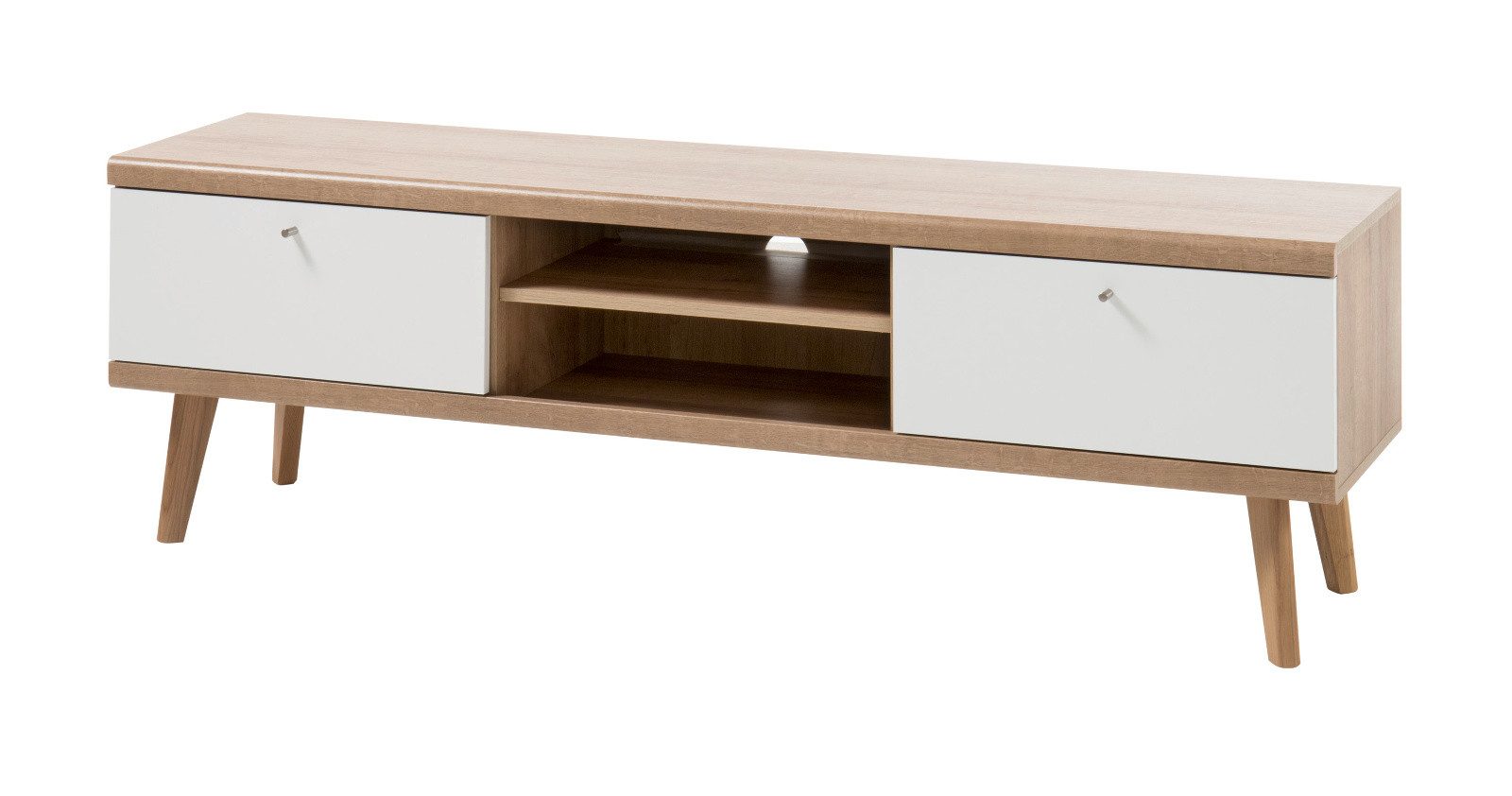 Furn.Design Lowboard Helge (TV-Unterteil in weiß und Eiche Riviera, 160 x 50 cm), skandinavisches Design
