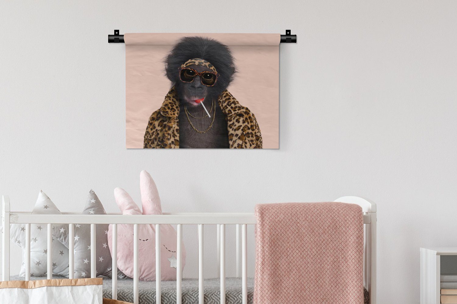MuchoWow Wanddekoobjekt Affe - Tiere für Wandbehang, - - Schlafzimmer, - Pantherdruck Wohnzimmer, Sonnenbrille Wanddeko Kleid, Kinderzimmer Lutscher
