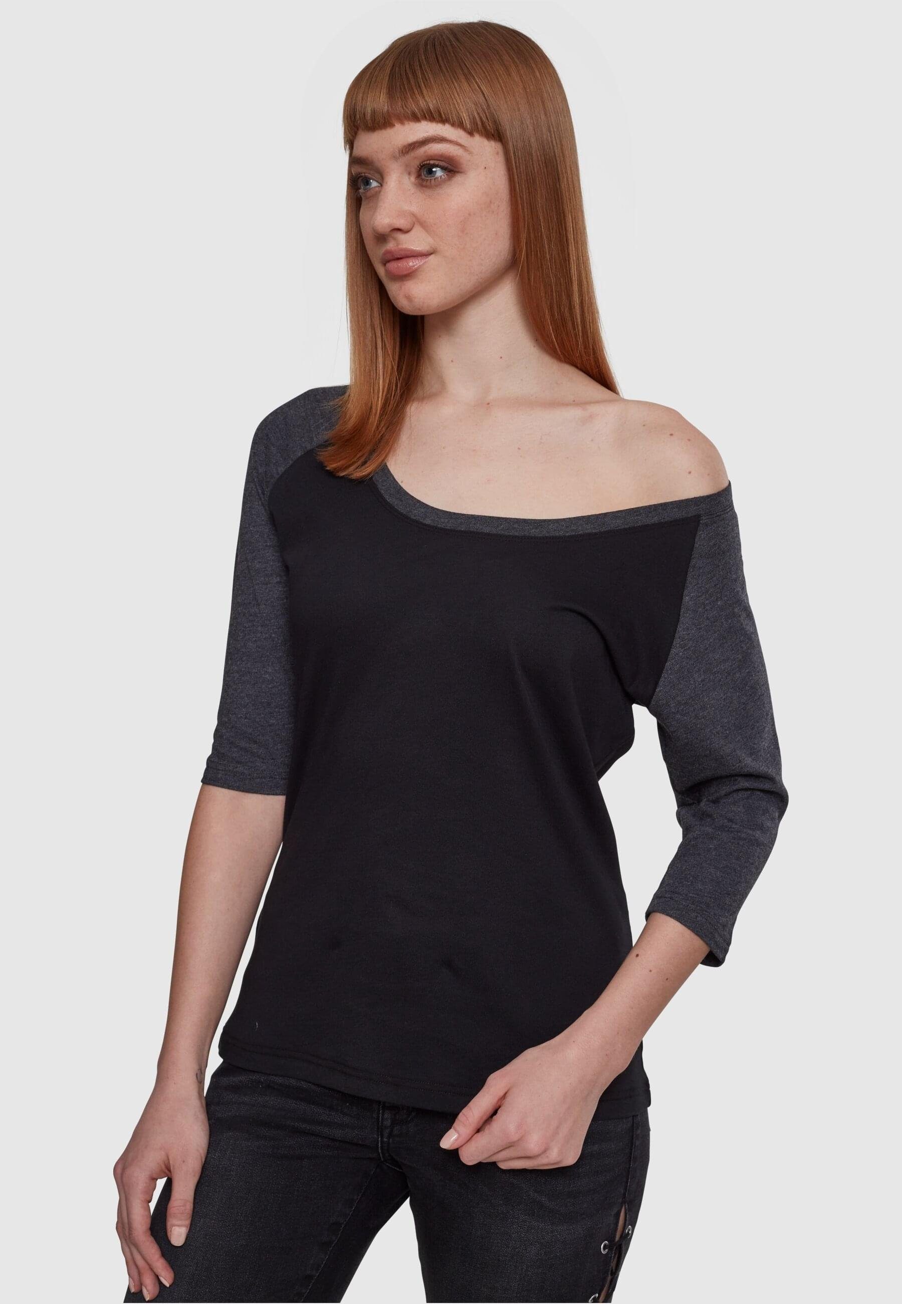 URBAN CLASSICS Kurzarmshirt Damen black/charcoal (1-tlg) Raglan 3/4 Tee Contrast Ladies