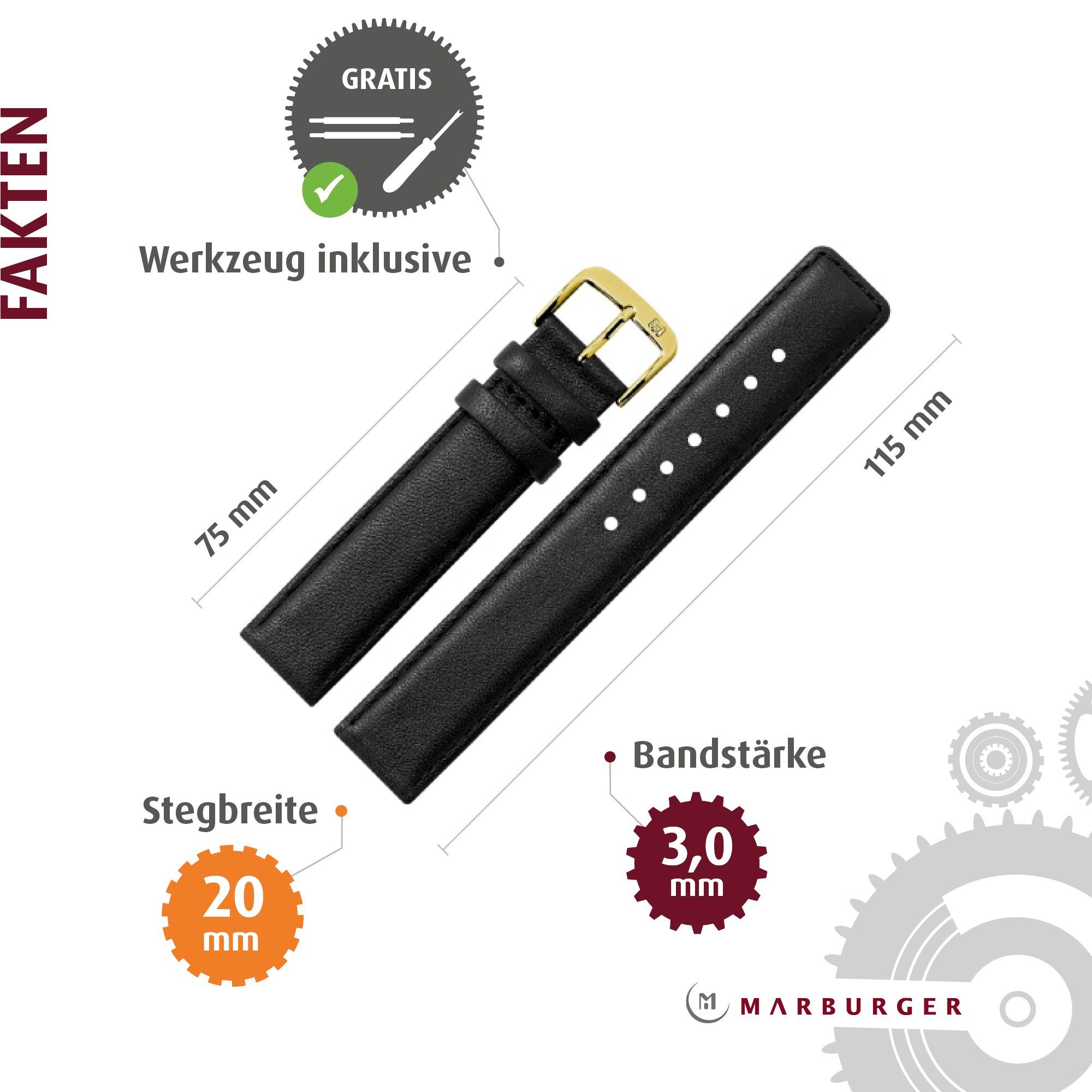 MARBURGER Uhrenarmband 20mm Leder Schwein Schweinsleder