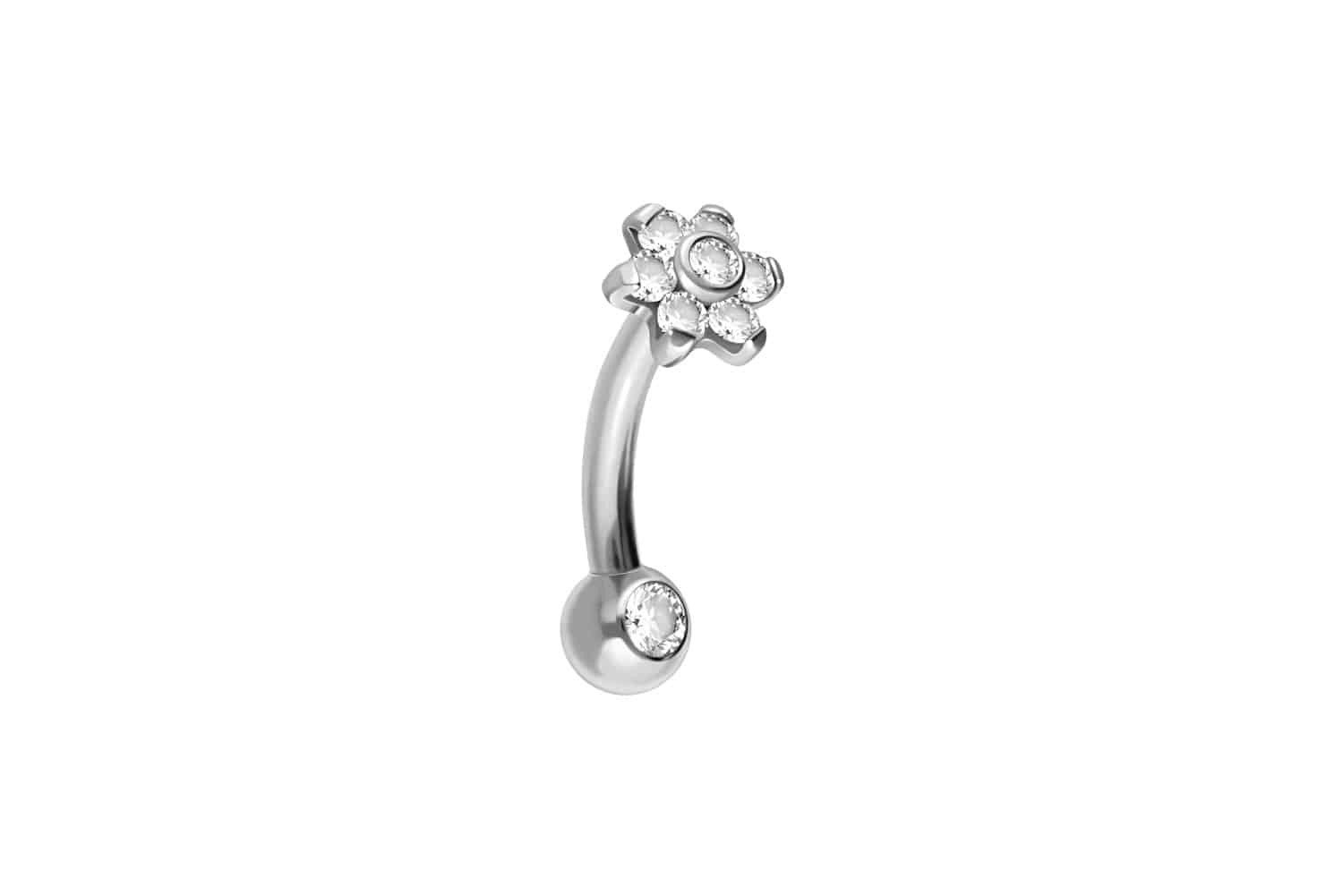 PIERCINGLINE Bauchnabelpiercing Titan Banane mit Push Fit BLUME MIT 7 KRISTALLEN + KRISTALLKUGEL (Bananen, 1-tlg)