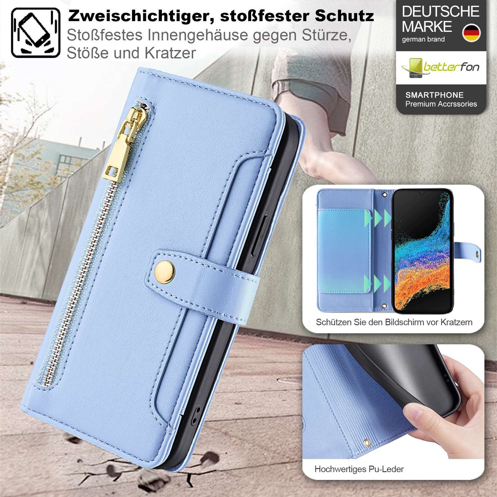 betterfon Handykette für Samsung Galaxy Leder Umhänge Hülle mit Kartenfächer, Hände frei – mit Silikonhülle & Schnur für flexiblen Alltag
