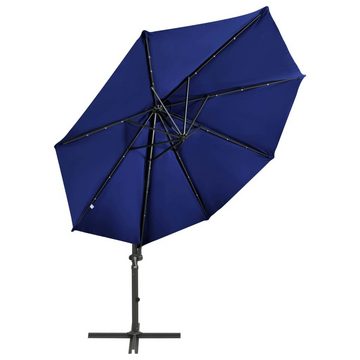 vidaXL Sonnenschirm Ampelschirm mit Mast und LED-Leuchten Azurblau 300 cm