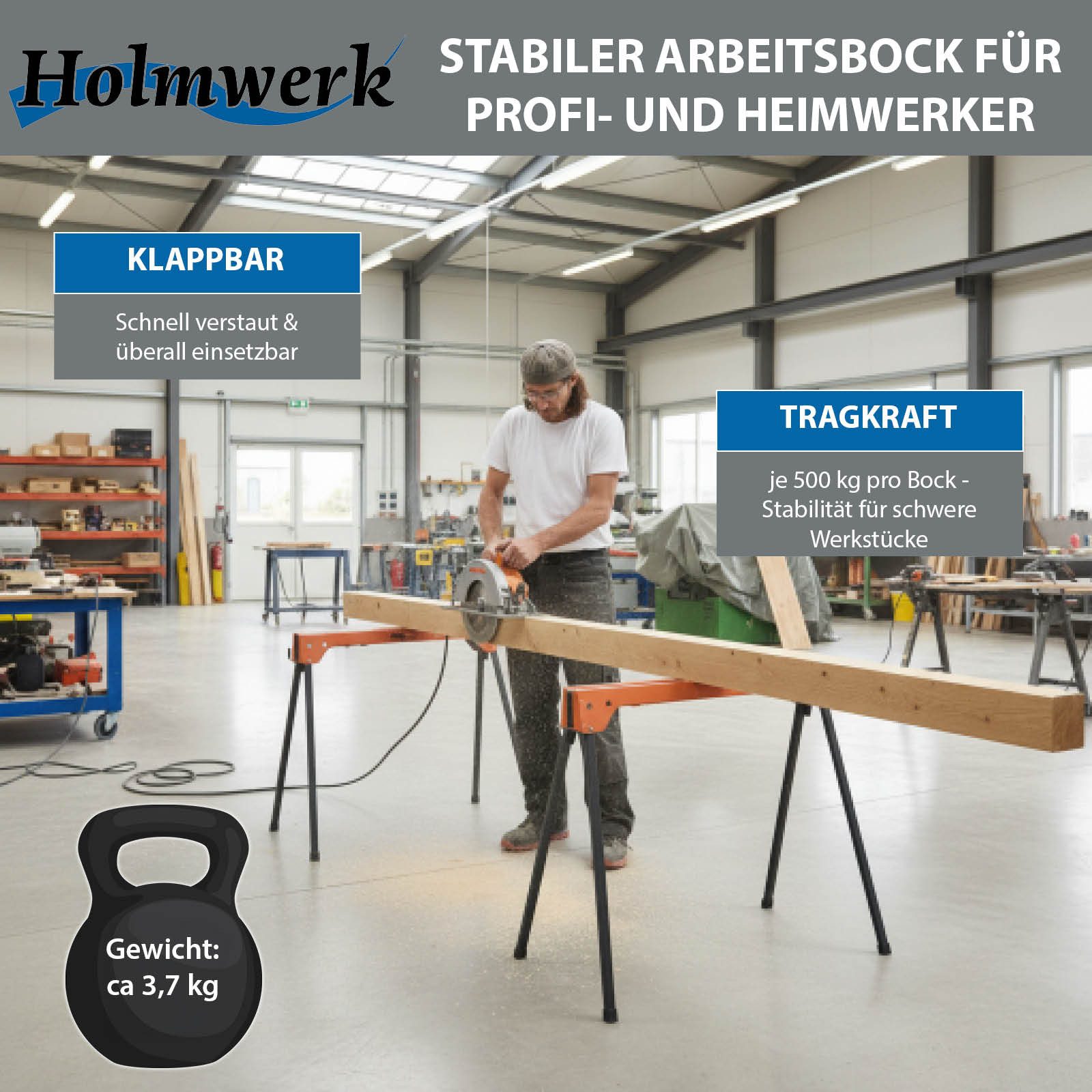 TRUTZHOLM Klappbock 2x Arbeitsbock, Gerüstbock, bis 500 kg, mit Griff, (Set, 2-St), robust, transportabel, klappbar, stabil