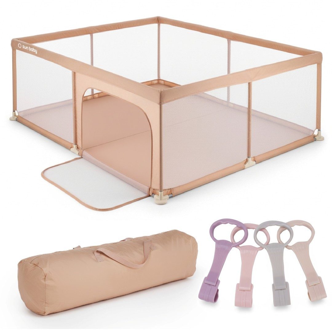 Sun Baby Laufstall Laufgitter, Laufstall 150x200x68 TPE-Griffe - Rosa mit rosa Griffen