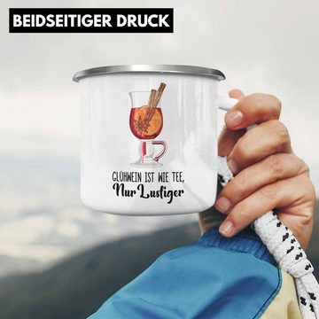 Trendation Thermotasse Trendation - Glühwein Emaille Tasse Lustig Spruch Glühweinbecher mit Henkel Doppelwandig GlühweinEmaille Tassen Gläser Weihnachtsmarkt Becher Emaille Tassen Geschenk - Wie Tee Nur Lustiger