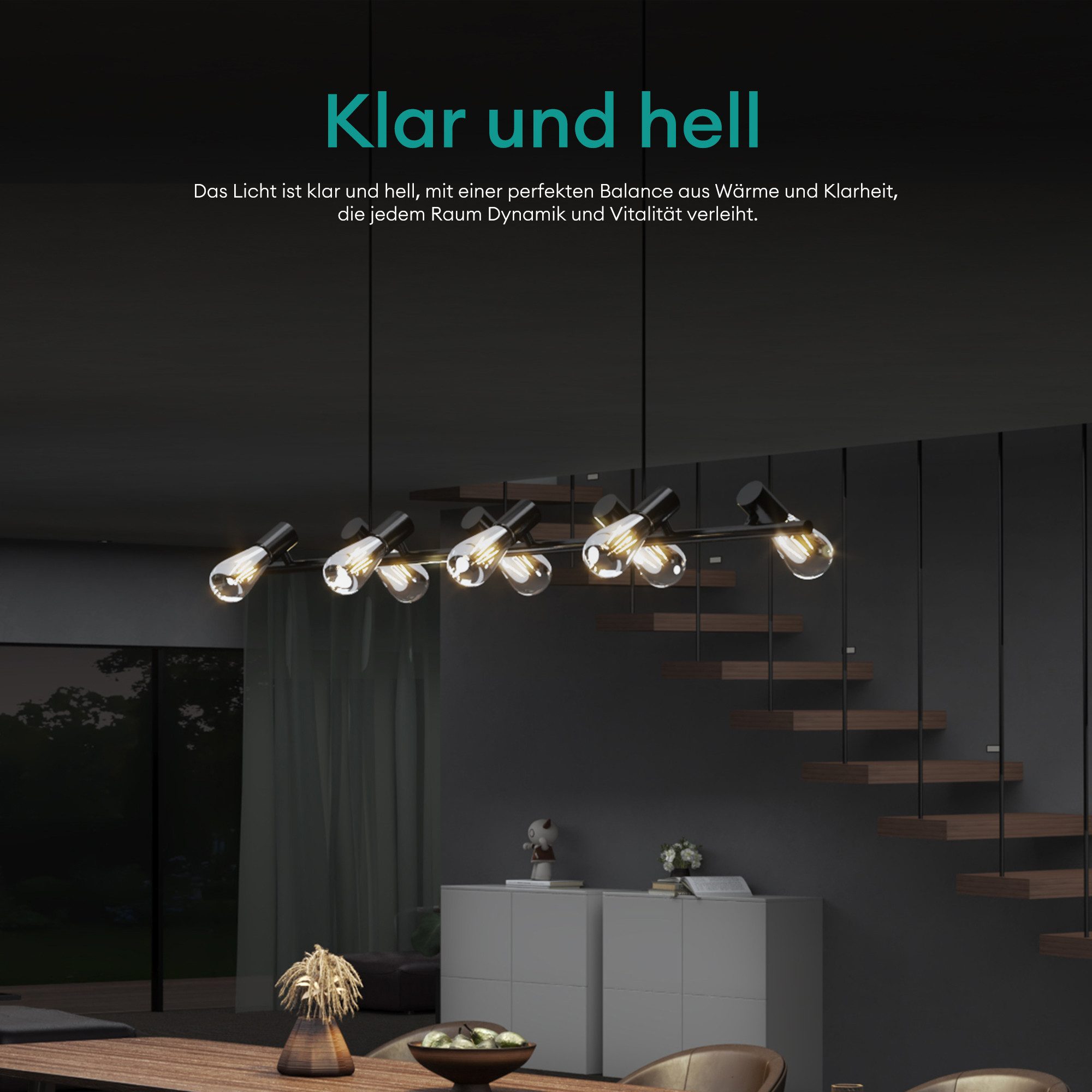 Mai & Mai LED Pendelleuchte 120cm LED Hängelampe Verstellbares Kabel E27 Hängeleuchte