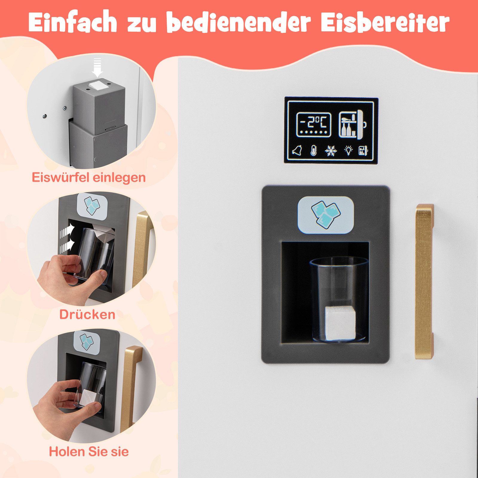 COSTWAY Spielküche, Kinderküche mit Zubehör für Kinder ab 2 Jahren