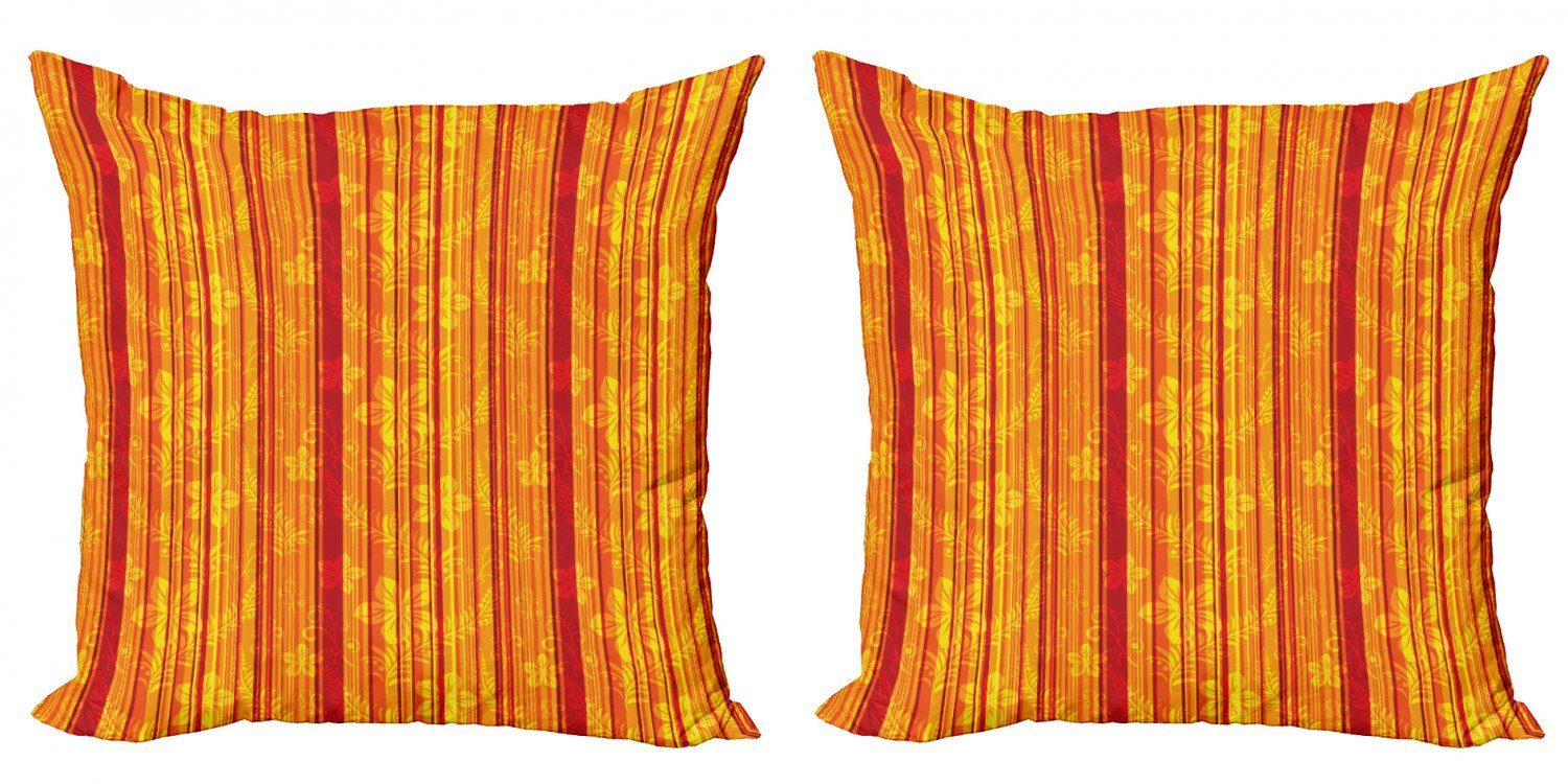 Kissenbezüge Modern Accent Doppelseitiger Digitaldruck, Abakuhaus (2 Stück), Orange Vertikale Streifen Floral