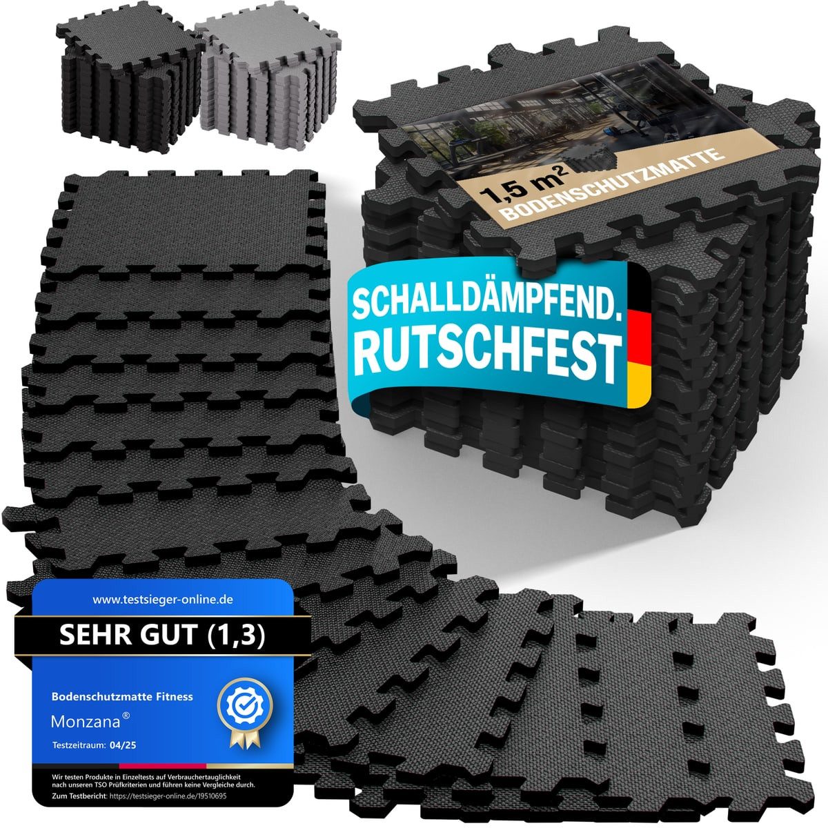 monzana Bodenmatte (18-St), Rutschfest, EVA-Schaumstoff, Bodenschutz, 30x30cm, Fitnessmatte, Pool