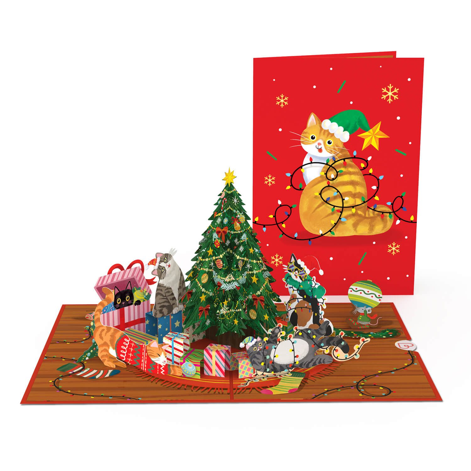 papercrush Weihnachtskarte Weihnachtsbaum mit Katzen Pop-Up Karte, Handgemacht