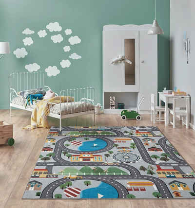 Teppich »Happy Life Kinderteppich, Spielteppich, Straßenteppich, waschbar«, the carpet, Rechteck