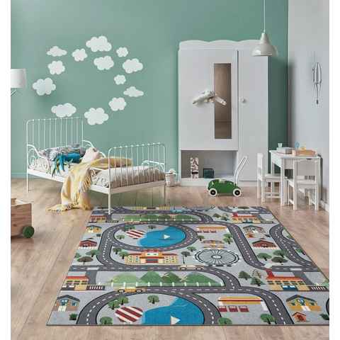 Teppich Happy Life Kinderteppich, Spielteppich, Straßenteppich, the carpet, Rechteck, Anti-Rutsch Unterseite, Bunt und Kindergerecht