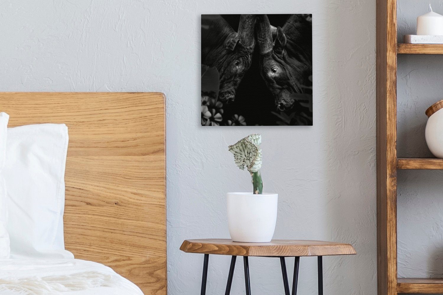 OneMillionCanvasses® Leinwandbild Blumen - für Dschungel - Wohnzimmer - Schlafzimmer (1 - Schwarz St), Leinwand Weiß, Kuh Bilder