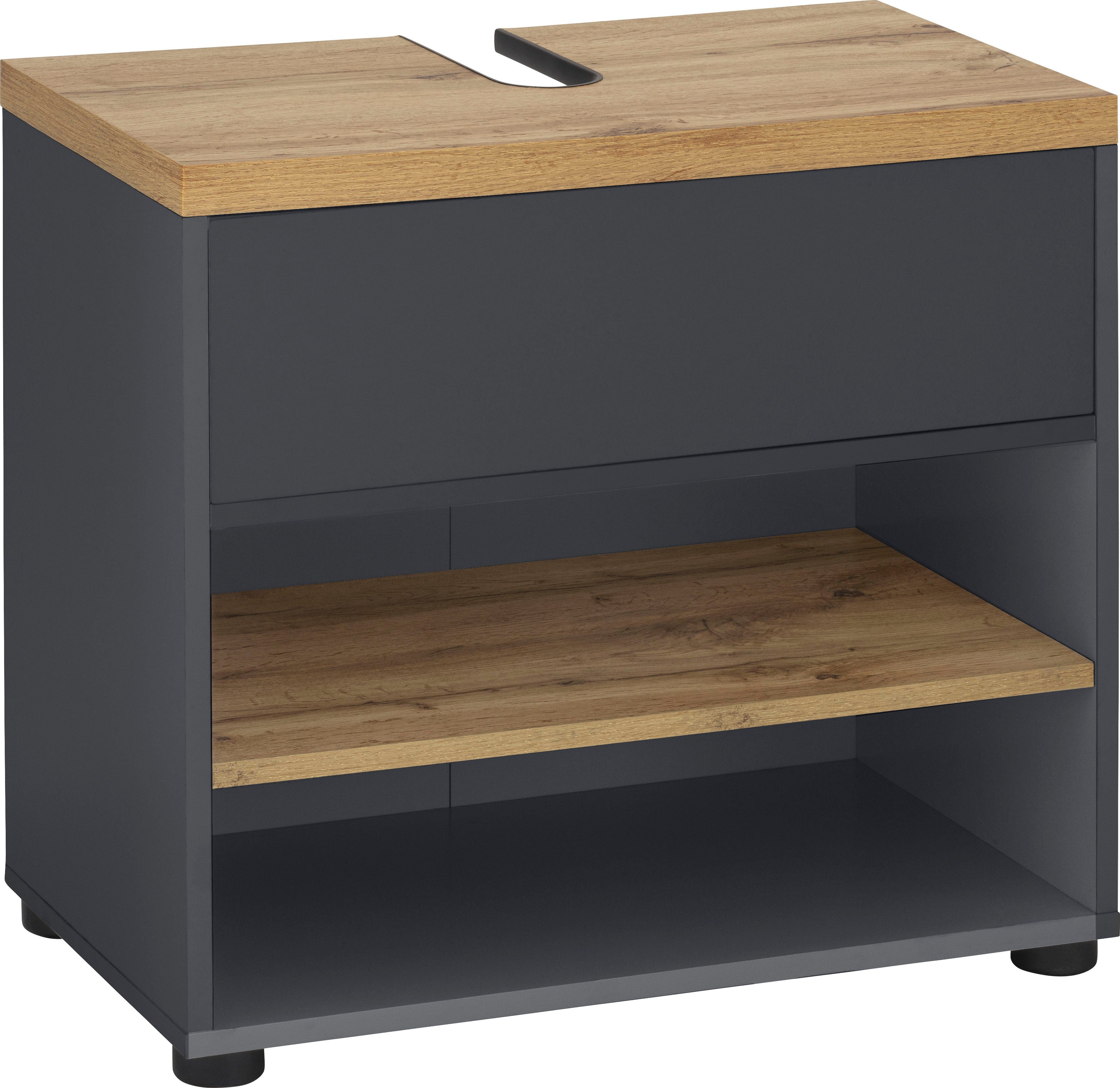 Places of Style Waschbeckenunterschrank Thessa anthrazit anthrazit/wotan BxH: Push-to-open Funktion, 56,5 eiche Klappe 60 cm Siphonausschnitt, | x und