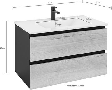 MARLIN Waschtisch 3510clarus (2-St), 82 cm breit, Waschplatz inkl. Waschbecken, vormontiert