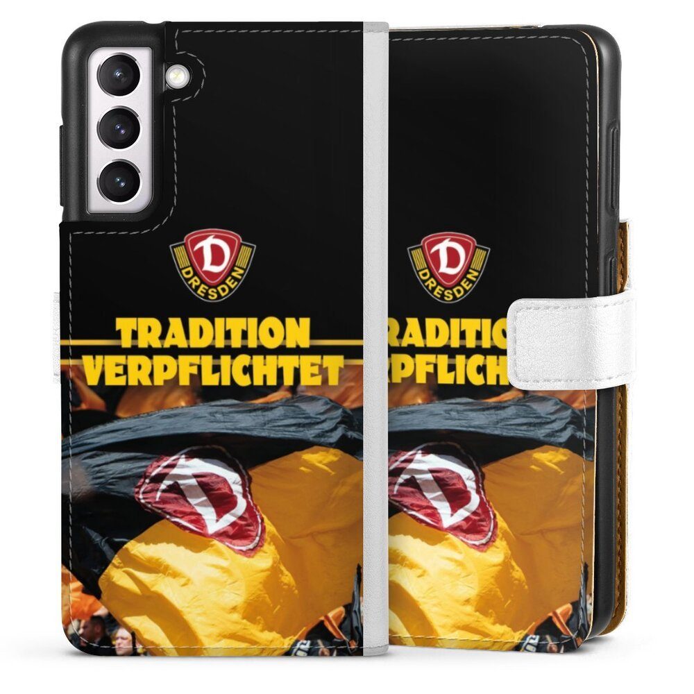 DeinDesign Handyhülle SG Dynamo Dresden Fanartikel SGD Tradition Verpflichtet Dynamo Dresden, Samsung Galaxy S21 5G Hülle Handy Flip Case Wallet Cover