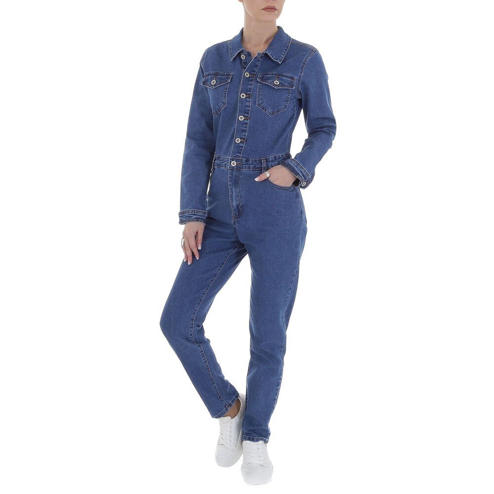 Ital-Design Jumpsuit Damen Freizeit Stretch Langer Jumpsuit in Blau