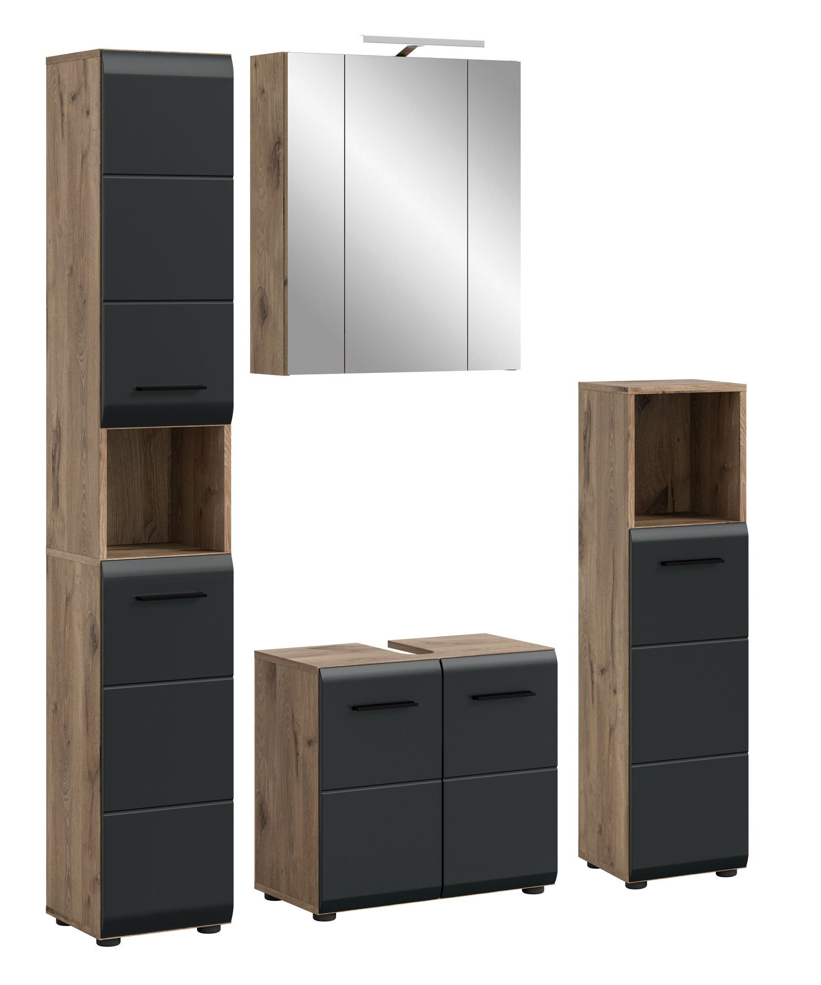 Aileenstore Badmöbel-Set ARCTIC, (5-St), 150 cm Breite, Schwarz matt, 4-teilig