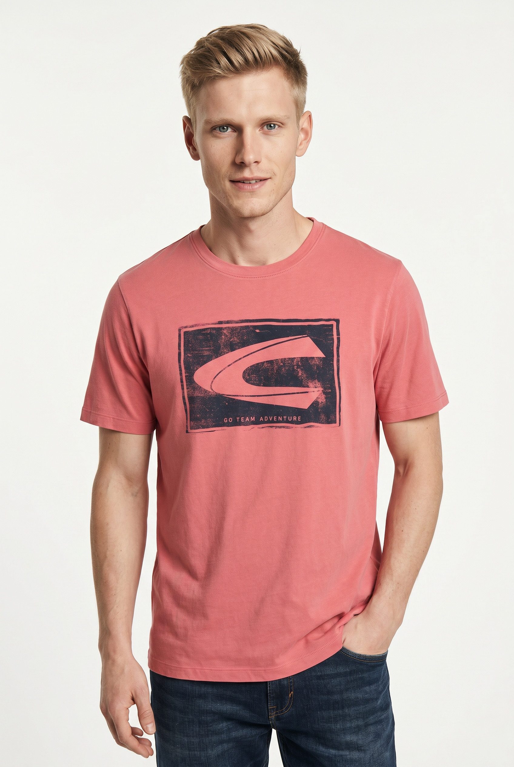 camel active T-Shirt normale Passform, Kurzarm-Design, bedruckte Optik mit Logo-Print