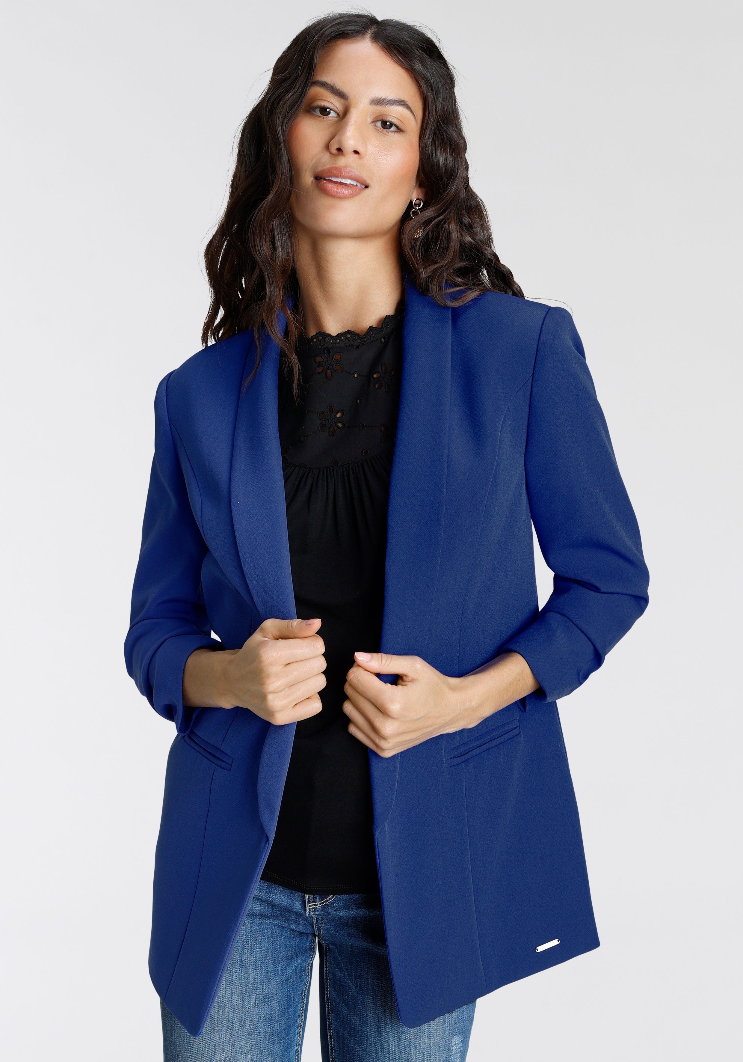 Laura Scott Longblazer mit gerafften (aus Material) nachhaltigem Ärmeln royalblau