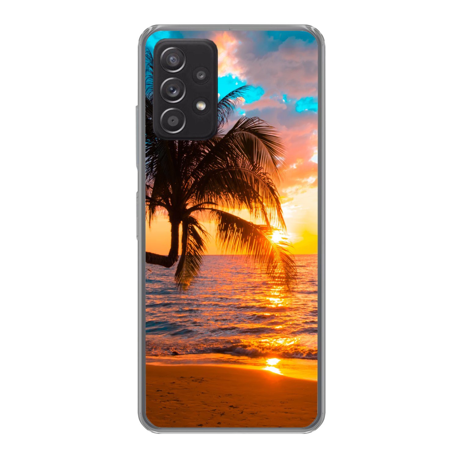 MuchoWow Handyhülle Palme - Sonnenuntergang - Horizont - Strand - Meer - Tropisch, Phone Case, Handyhülle Samsung Galaxy A53, Silikon, Schutzhülle