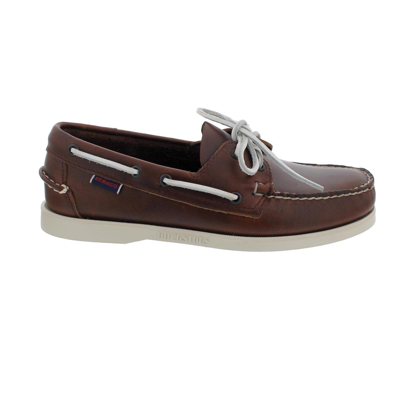 Sebago Docksides, Waxed Leather, Brown - White, Men 70000G0-A02 Bootsschuh