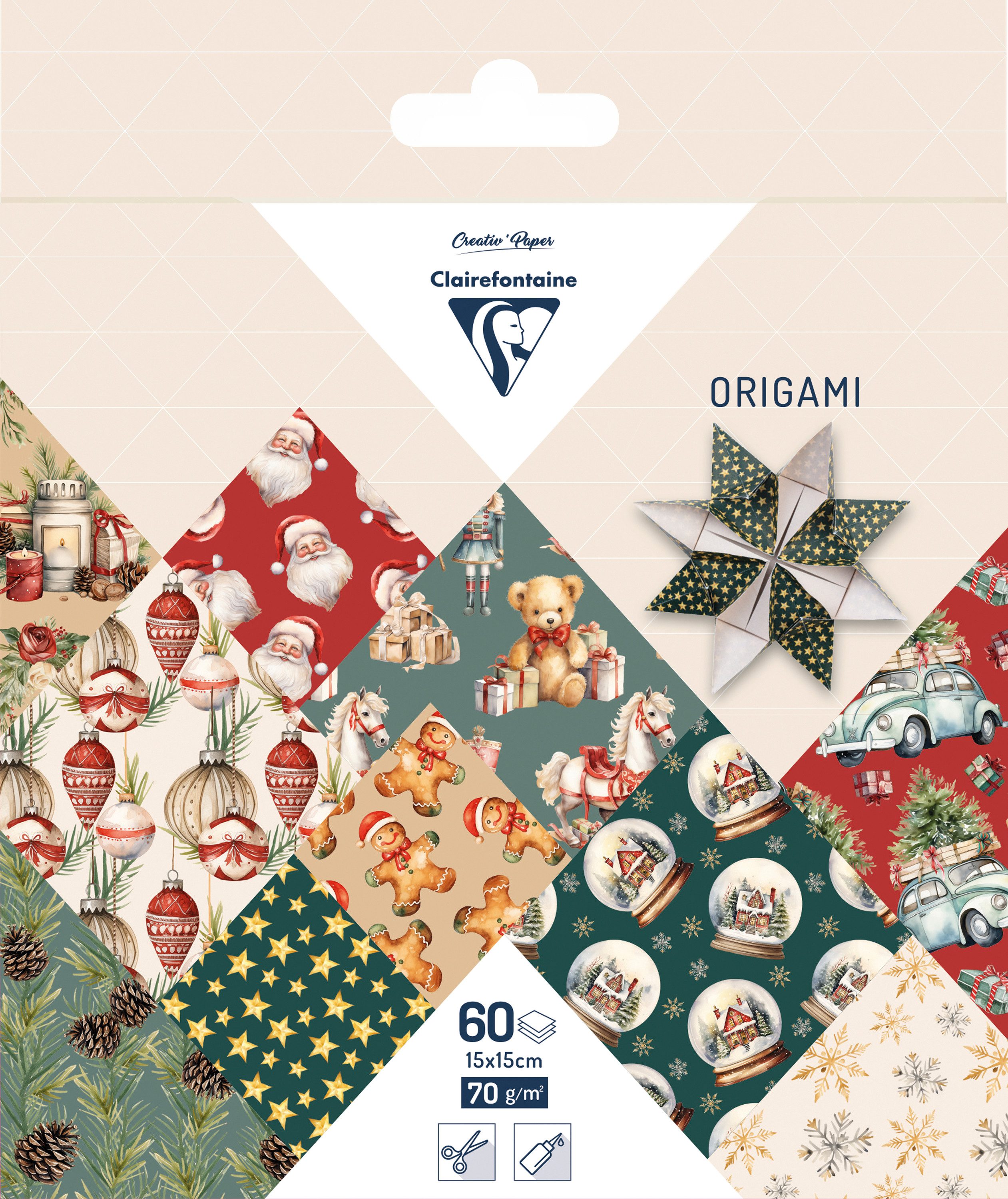 CLAIREFONTAINE Motivpapier Weihnachten, 60 Blatt 15 x 15 cm