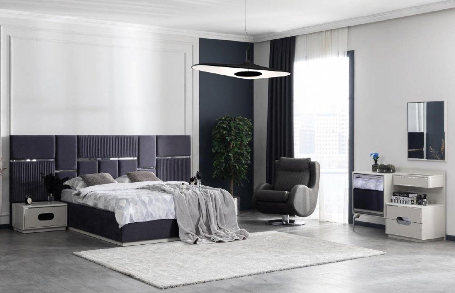 Luxus Bett Schlafzimmer-Set Design, + (5-St., Sessel), Set Schlafzimmer + 2x Spiegel, Stauraum Bett Nachttische Schminktisch JVmoebel 2x Ohne Nachttisch +