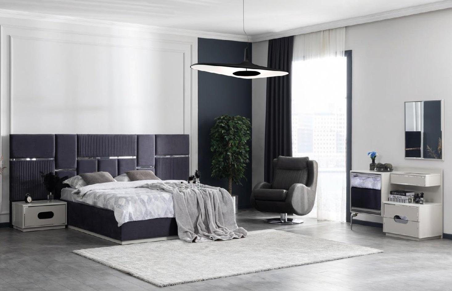 JVmoebel Schlafzimmer-Set Luxus Schlafzimmer Set Bett 2x Nachttisch Design, (5-St., Bett + 2x Nachttische + Schminktisch + Spiegel, Ohne Sessel), Stauraum