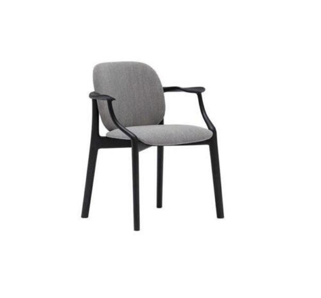 JVmoebel Esszimmerstuhl Designer Grauer Esszimmer Stuhl Holzrahmen Armlehnen Stuhl Polster (1 St), Made in Europa