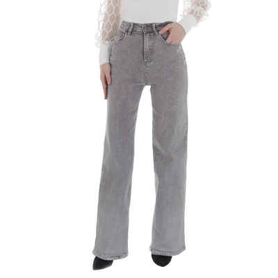 Ital-Design Mom-Jeans Damen Party & Clubwear (86359020) Destroyed-Look Glänzend High Waist Jeans in Grau