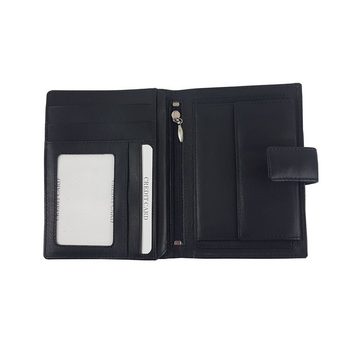 HGL Geldbörse HGL Damen Geldbörse schwarz-grau Leder mit Riegel Druckknopf 21135