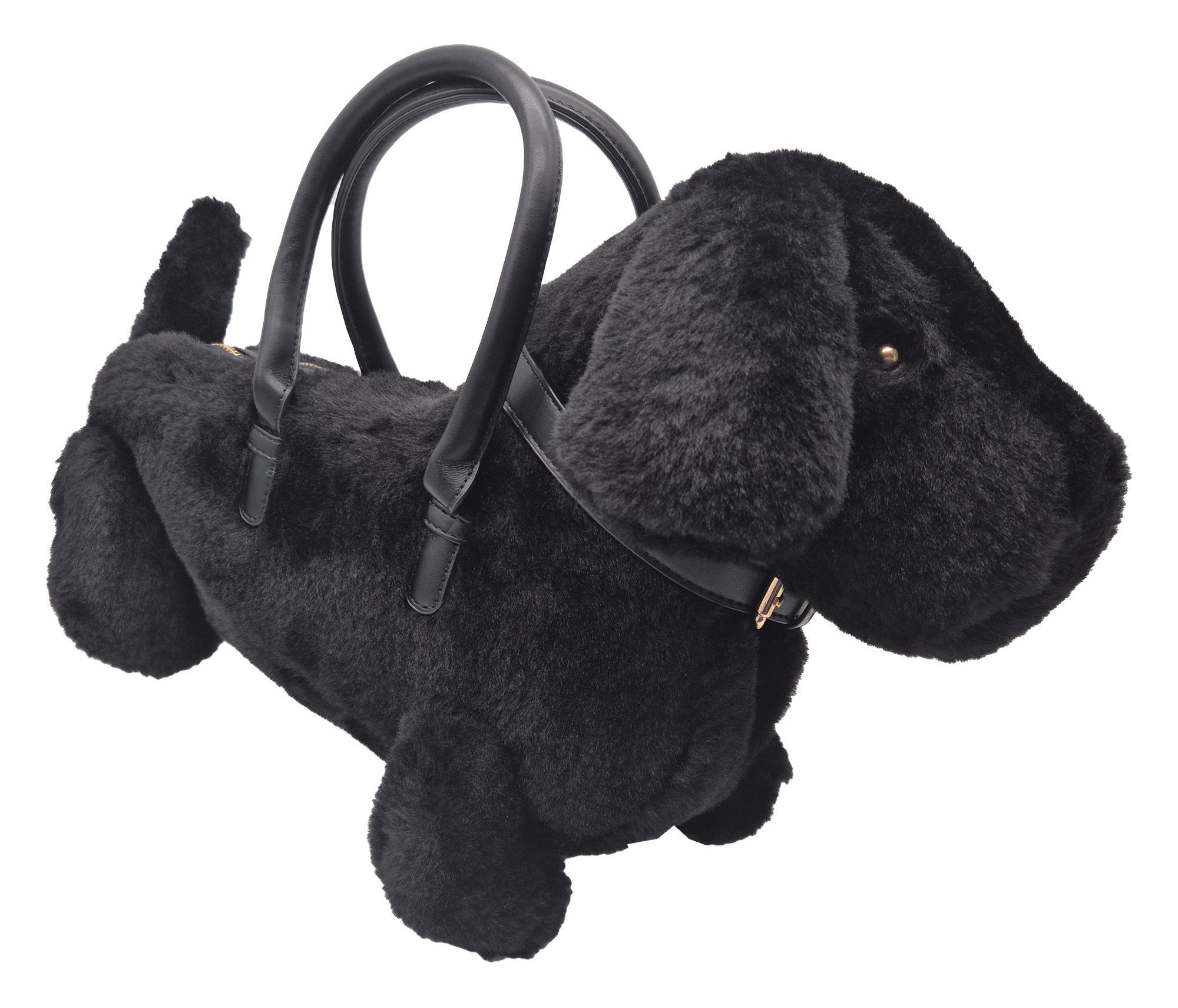 Einkaufszauber Schultertasche Designer Handtasche Dackel Hund Plüsch Schwarz, Perfektes Geschenk für jede Hundebesitzerin