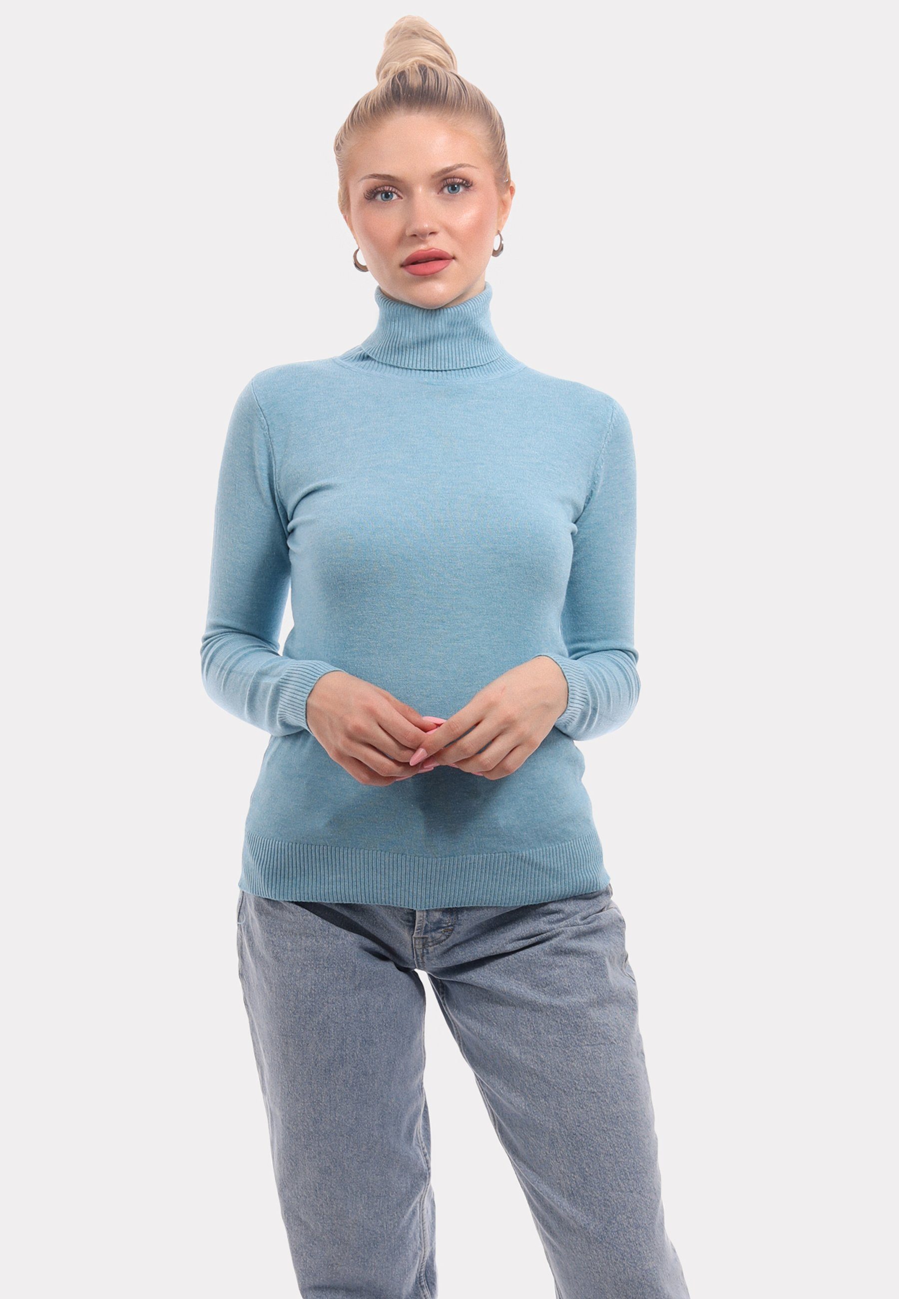 YC Fashion & Style Rollkragenpullover Basic Rollkragenpullover aus Feinstrick (1-tlg) in Unifarbe blau