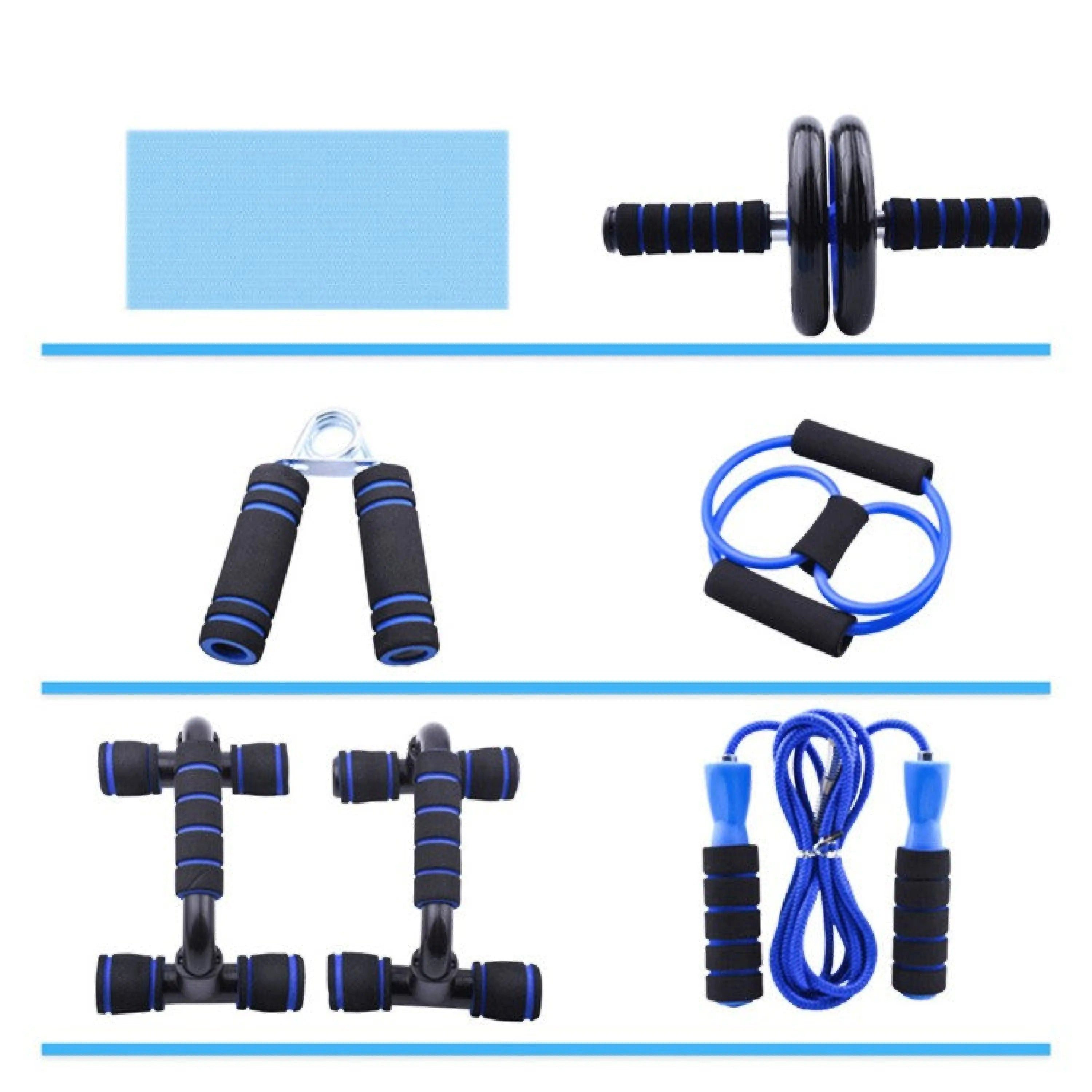 Sport-Knight® Bauchtrainer 7-teiliges Fitness-Set: Bauchroller, Liegestützgriffe, Springseil