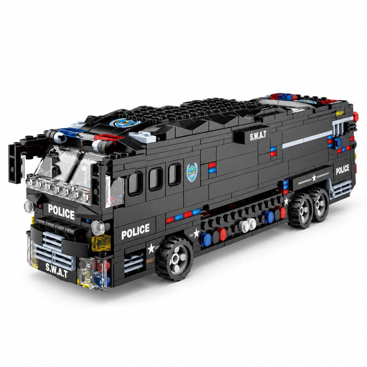 Woma WC0547A Spielbausteine, (Polizei-Spielset, 1011 St., 6 aufbaubare Einsatzmodelle aus insgesamt 1011 Teilen), 6in1 Polizei-Einsatzset mit Fahrzeugen, Hubschraubern und Boot